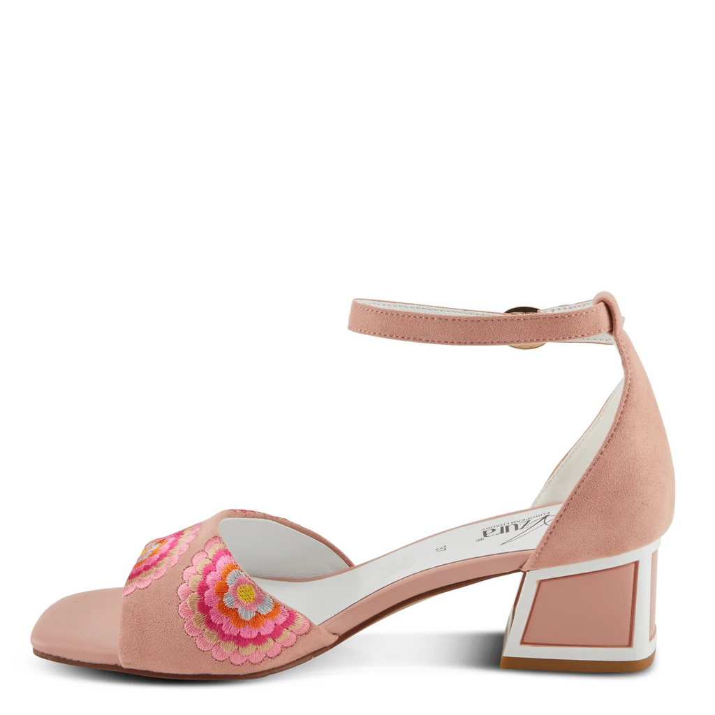 Azura Abeaute Ankle Strap Embroidered Block Heel Sandal - Blush/Multicolor