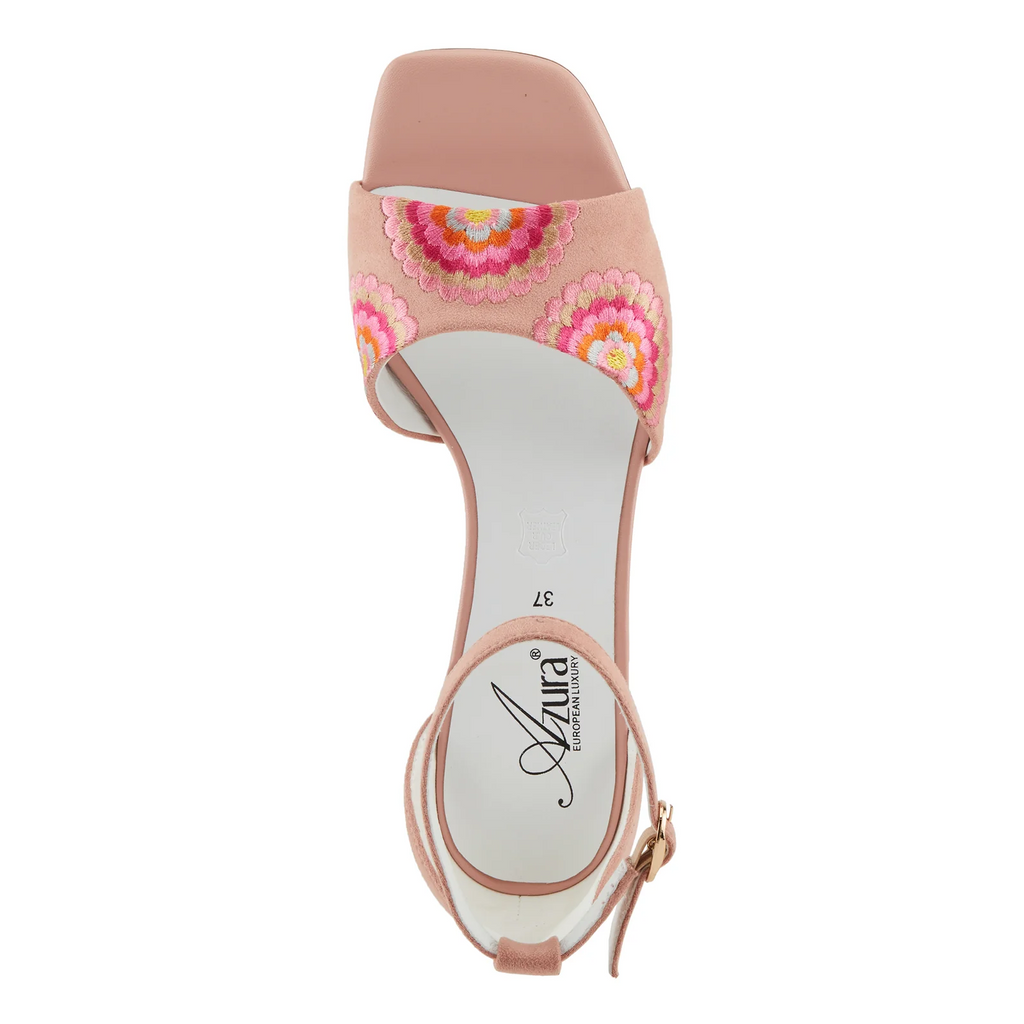 Azura Abeaute Ankle Strap Embroidered Block Heel Sandal - Blush/Multicolor