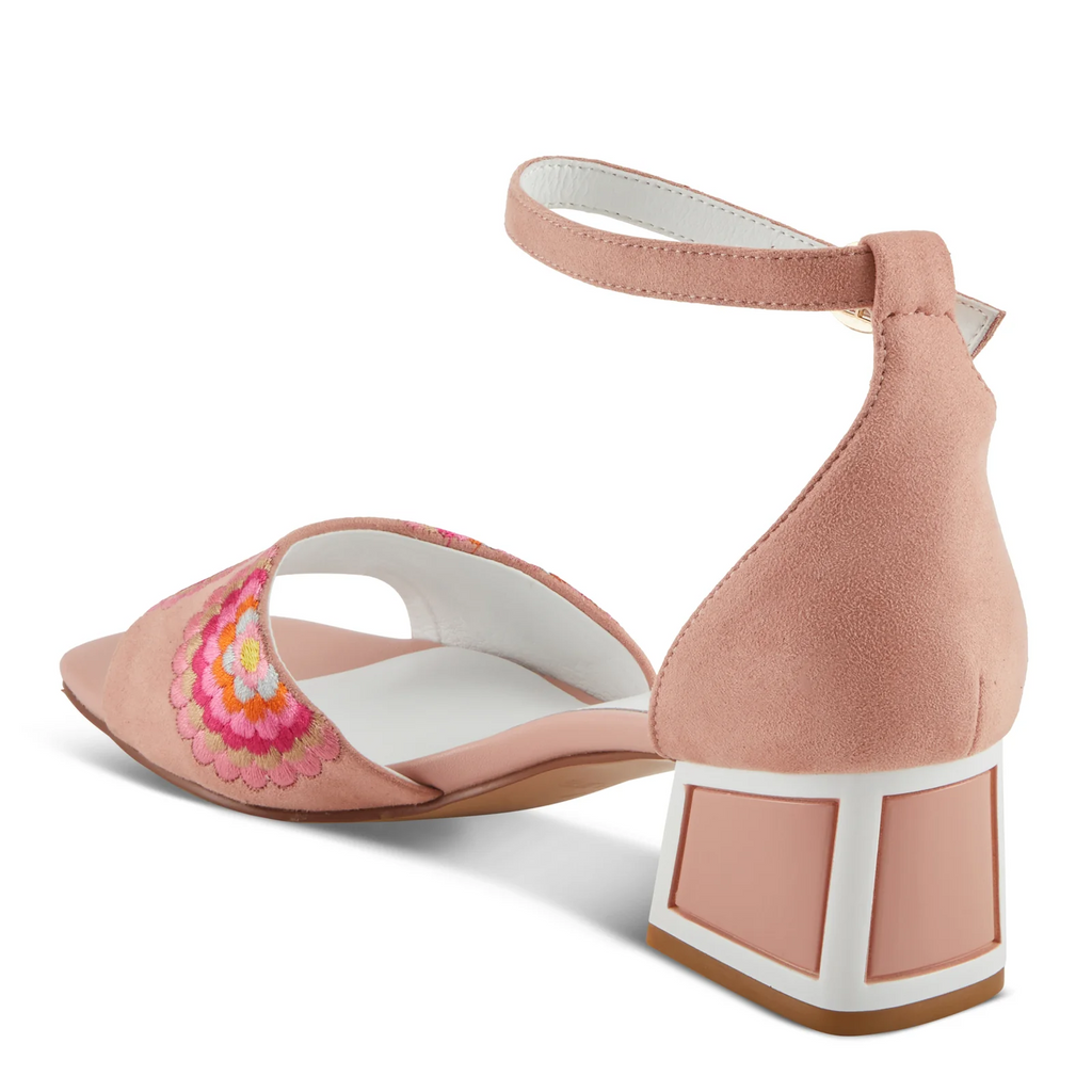Azura Abeaute Ankle Strap Embroidered Block Heel Sandal - Blush/Multicolor