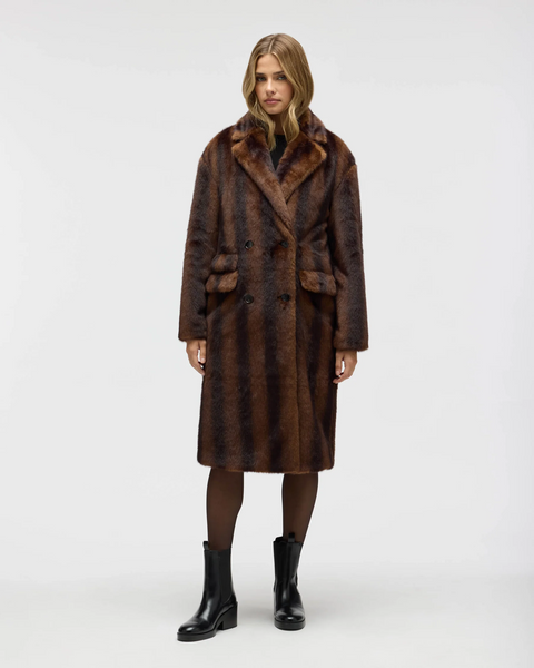 NVLT Military Faux Mink Fur Coat - Brown