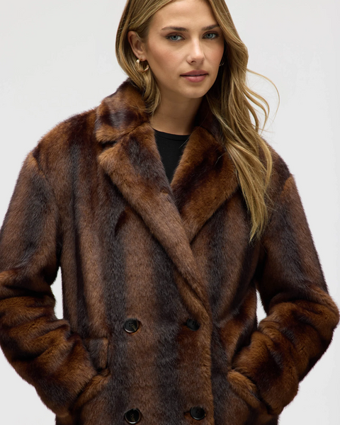 NVLT Military Faux Mink Fur Coat - Brown
