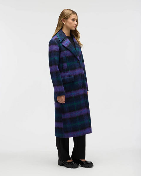 NVLT Brushed Plaid Wool Blend Boyfriend Coat - Purple Plaid