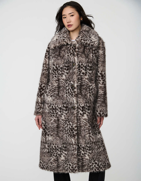Bernardo Vesper Leopard Print Faux Fur Coat - Leopard
