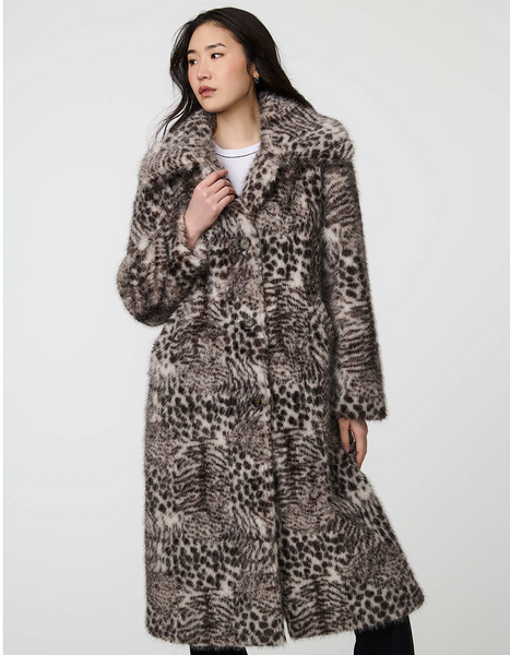 Bernardo Vesper Leopard Print Faux Fur Coat - Leopard