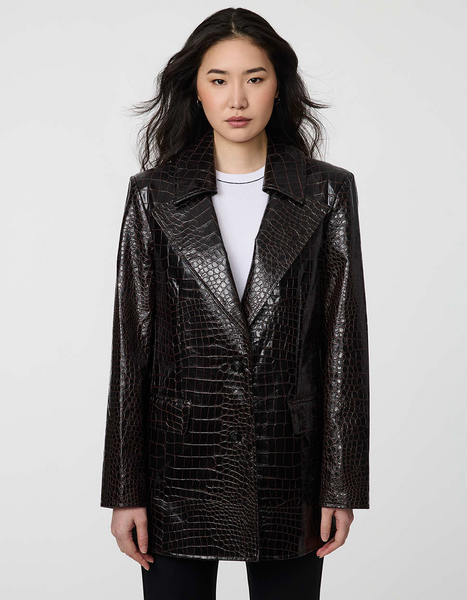Bernardo Langston Croc Embossed Vegan Leather Blazer - Brown