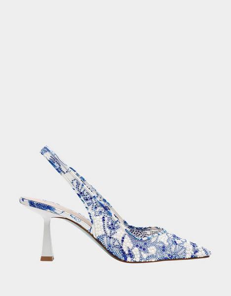 Betsey Johnson Clark Embellished Slingback - White/Blue Floral
