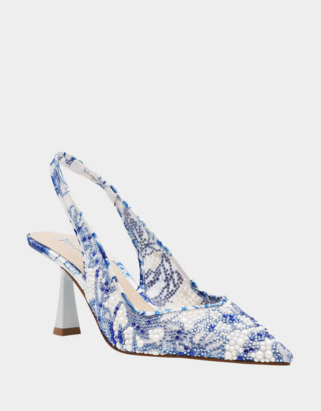 Betsey Johnson Clark Embellished Slingback - White/Blue Floral
