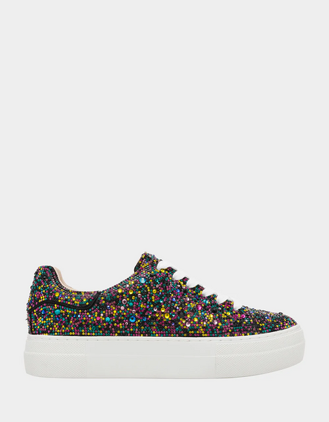 Betsey Johnson Sidny Lace-Up Rhinestone Sneaker - Black Multi