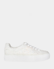 Betsey Johnson Sidny Lace-Up Embellished Sneaker - Ivory