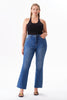 Image of Bayeas Plus Size High Rise Rivet Embellished Bootcut Jeans - Medium Blue