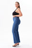 Image of Bayeas Plus Size High Rise Rivet Embellished Bootcut Jeans - Medium Blue