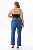 Image of Bayeas Plus Size High Rise Rivet Embellished Bootcut Jeans - Medium Blue