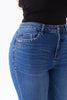 Image of Bayeas Plus Size High Rise Rivet Embellished Bootcut Jeans - Medium Blue