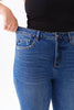 Image of Bayeas Plus Size High Rise Rivet Embellished Bootcut Jeans - Medium Blue