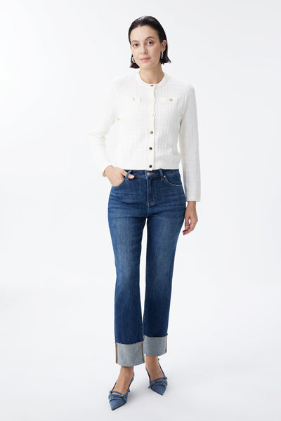 Bayeas High Rise Cuffed Straight Leg Jeans - Trappist
