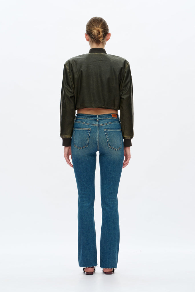 Bayeas Mid Rise Raw Hem Straight Leg Jeans - Vintage Medium Blue
