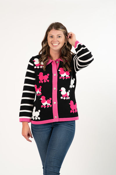 Berek Strolling Thru Paris Poodle Sweater - Black/Pink