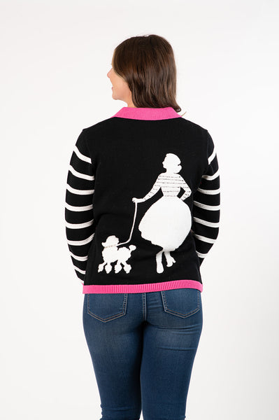 Berek Strolling Thru Paris Poodle Sweater - Black/Pink