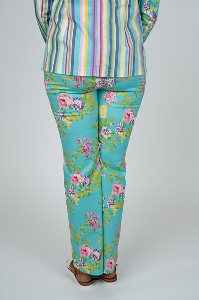Berek Palm Springs Floral Flare Leg Pant - Turquoise/Multicolor