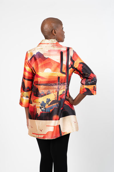 Berek Button Front Desert Sunset Print Jacket - Orange/Multicolor