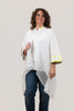 Image of Berek Foil Trim Laser Cut Woven Hem Single Button Closure Batwing Top - White/Lime