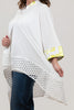 Image of Berek Foil Trim Laser Cut Woven Hem Single Button Closure Batwing Top - White/Lime