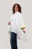 Image of Berek Foil Trim Laser Cut Woven Hem Single Button Closure Batwing Top - White/Lime
