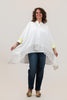 Image of Berek Foil Trim Laser Cut Woven Hem Single Button Closure Batwing Top - White/Lime