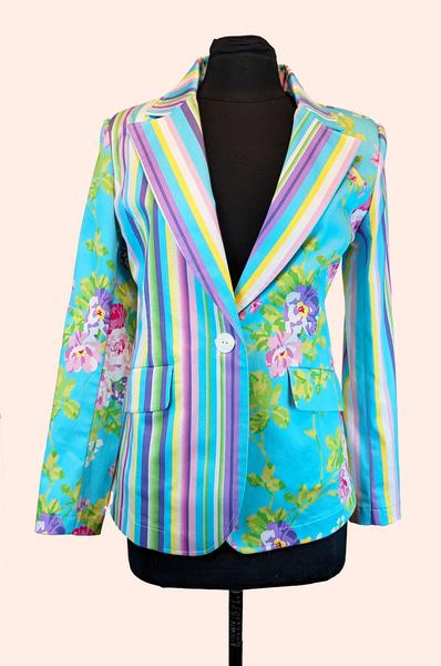 Berek Palm Springs Striped & Floral Blazer - Turquoise/Multicolor