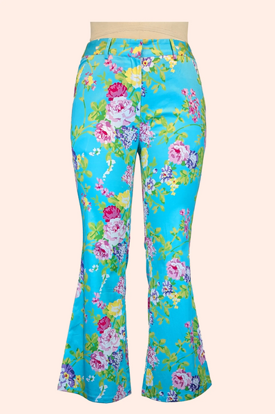 Berek Palm Springs Floral Flare Leg Pant - Turquoise/Multicolor