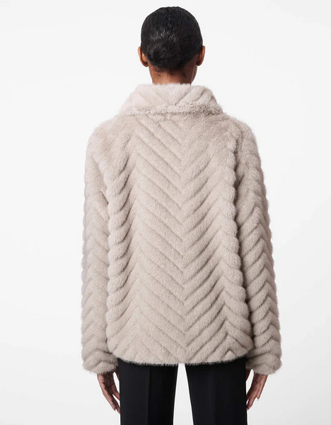 Bernardo Chevron Funnel Neck Faux Fur Jacket - Grey