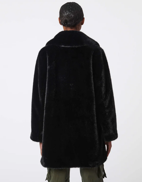 Bernardo Button Front Faux Fur Coat - Black