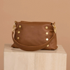 Image of Hammitt Bryant Medium Shoulder Bag - Mahogany Pebble/Brushed Gold/Red Zip
