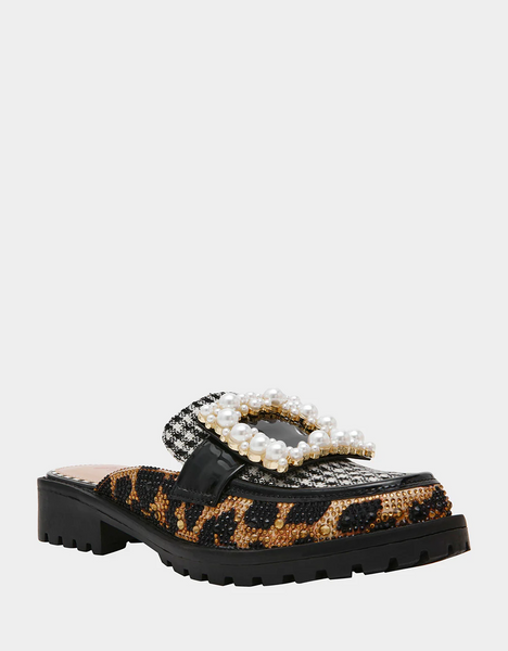 Betsey Johnson Grayce Rhinestone and Pearl Embellished Mule - Leopard/Multicolor