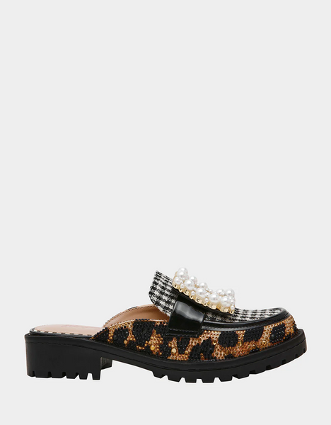 Betsey Johnson Grayce Rhinestone and Pearl Embellished Mule - Leopard/Multicolor