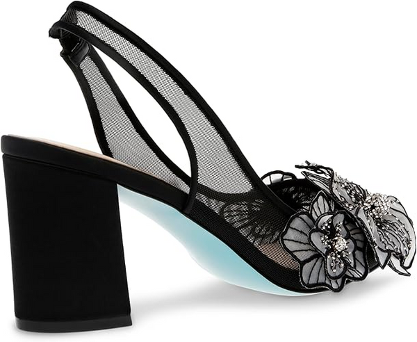 Betsey Johnson Petra Floral Embellished Block Heel Slingback - Black