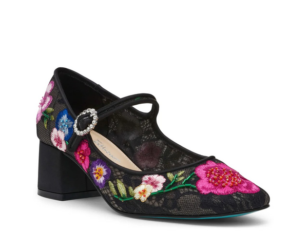 Betsey Johnson Rubee Floral Embroidered Mesh Mary Jane - Black/Multicolor