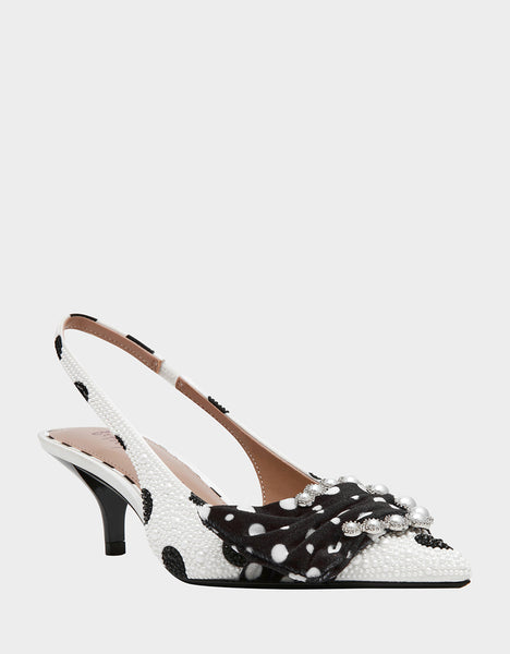 Betsey Johnson Bryanna Embellished Slingback - White/Black Polka Dot
