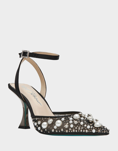 Betsey Johnson Livv Embellished Ankle Strap Heel - Black