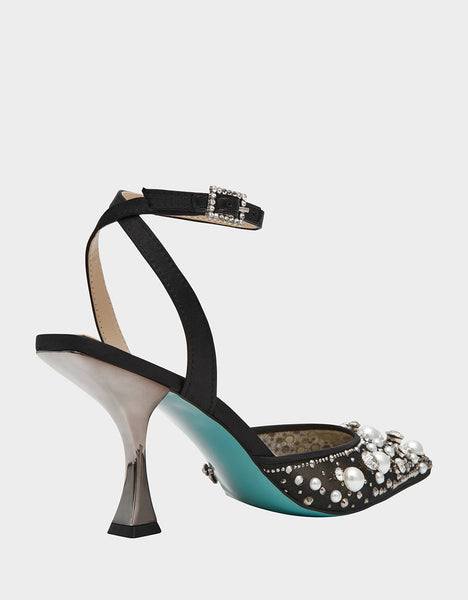 Betsey Johnson Livv Embellished Ankle Strap Heel - Black