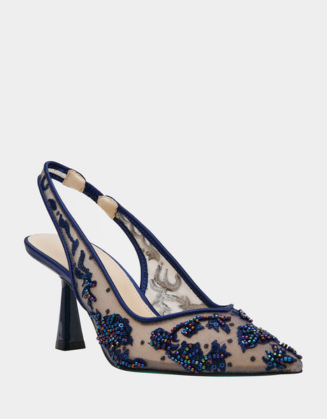 Betsey Johnson Nikki Embellished Slingback Heel - Navy