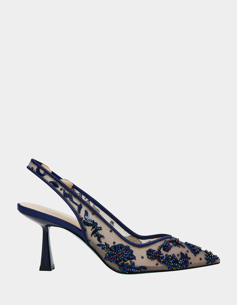 Betsey Johnson Nikki Embellished Slingback Heel - Navy