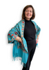 Image of Blue Pacific Embroidered Cashmere Blend Shawl Scarf - Turquoise/Orange