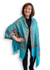 Image of Blue Pacific Embroidered Cashmere Blend Shawl Scarf - Turquoise/Orange