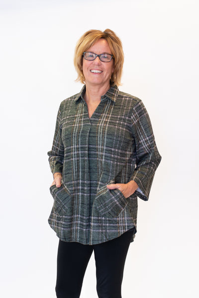 Boho Chic Patch Pocket Plaid Tunic - Olive *Take an EXTRA 1/2 Off*
