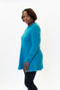 Image of Boho Chic Ruched Sleeve Button Back Tunic Sweater - Teal