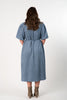 Image of Boho Chic Puffed Sleeve Button Front Belted Shirt Collar Faux Suede Midi Dress - Platinum Blue