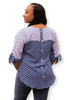 Image of Boho Chic Tie Sleeve Button Back Polka Dot Top - Blue/White
