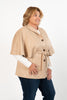 Image of Boho Chic Vegan Suede Button Front Belted Cape Jacket - Taupe