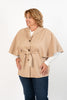 Image of Boho Chic Vegan Suede Button Front Belted Cape Jacket - Taupe